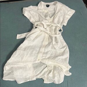 White Button-Up Dress with Belt